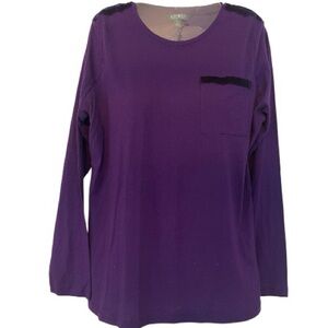 LAUREN Ralph Lauren Deep Purple Long Sleeve Tee w/Velvety Trim sz: L